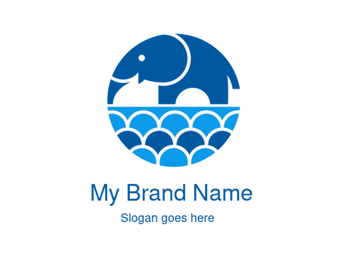 Blue Elephant Over Water Logo with Circular Design – Ideal for Wildlife, Aquatic, and Eco-Friendly Brands